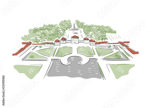 Munich Nymphenburg Palace Germany Europe vector sketch city illustration line art
