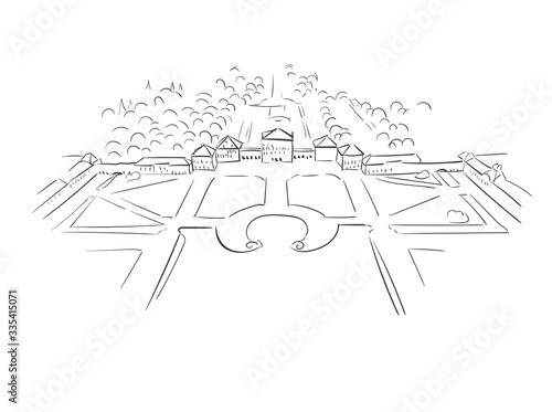 Munich Nymphenburg Palace Germany Europe vector sketch city illustration line art photo