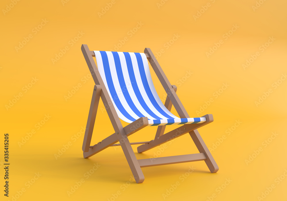 Beach chairson the bright orange background. Summer vacation concept. Minimalism  concept. 3D Rendering, 3D Illustration