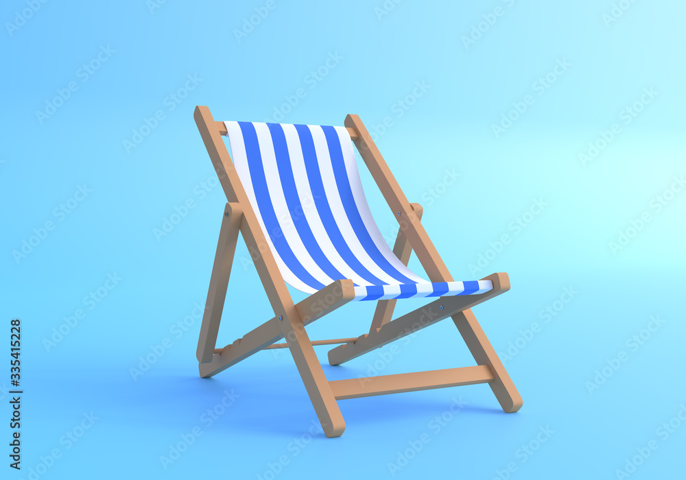Beach chairson the bright blue background. Summer vacation concept. Minimalism  concept. 3D Rendering, 3D Illustration