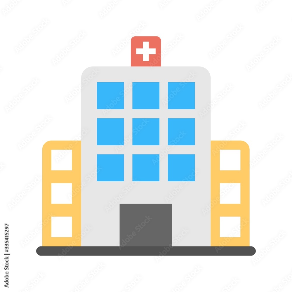 Hospital icon in flat style. Clinic building, healthcare, medical symbols. Perfect health center sign for modern digital and print media. Hospital icon in flat style. Clinic building, healthcare, medical symbols. Perfect health center sign for modern digital and print media.