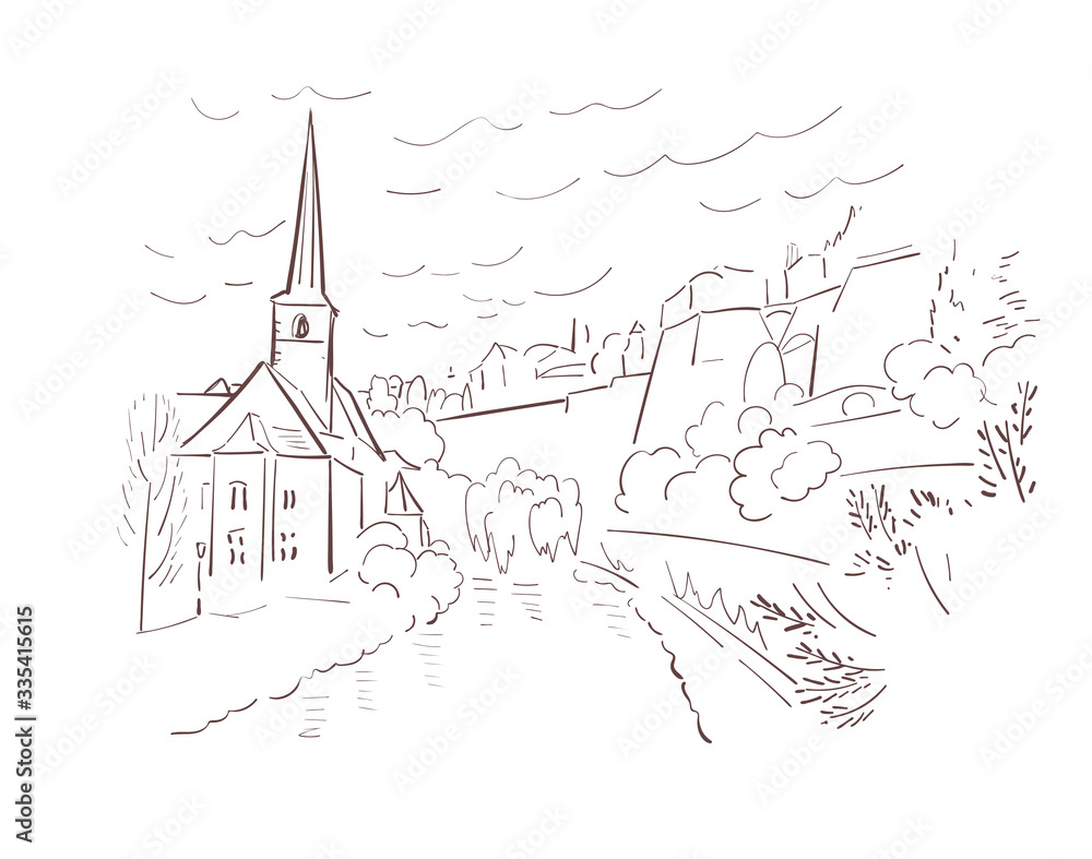 Luxembourg Europe vector sketch city illustration line art