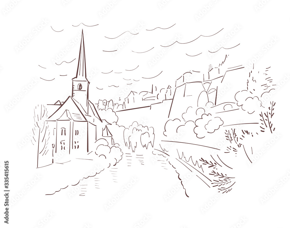 Fototapeta premium Luxembourg Europe vector sketch city illustration line art