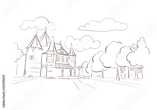 Amsterdam Netherlands Europe vector sketch city illustration line art