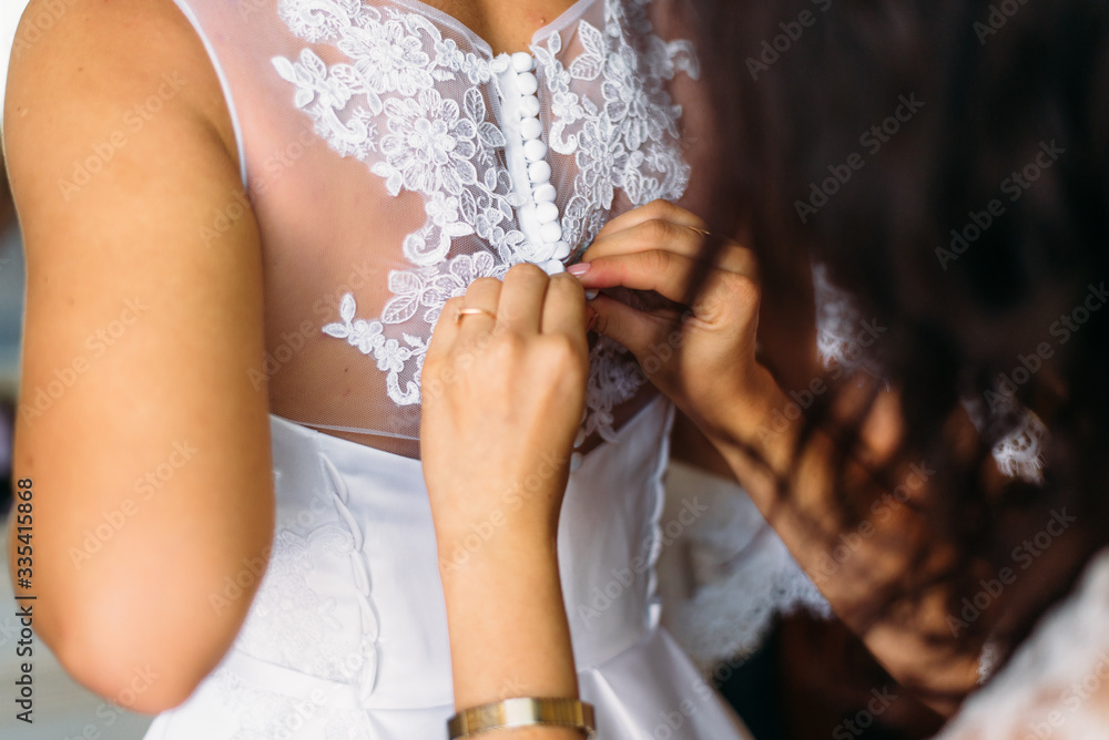 wearing wedding dress