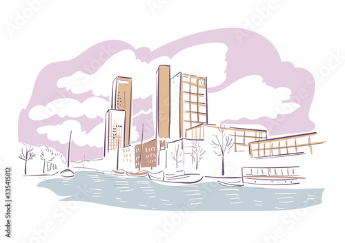 Leeuwarden Netherlands Europe vector sketch city illustration line art