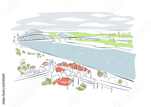 Nijmegen Netherlands Europe vector sketch city illustration line art