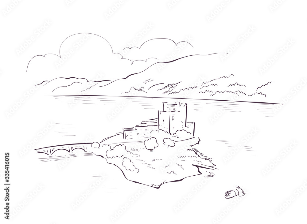 Scotland Europe vector sketch landscape illustration line art