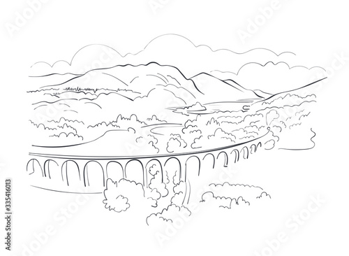 Scotland Europe vector sketch landscape illustration line art