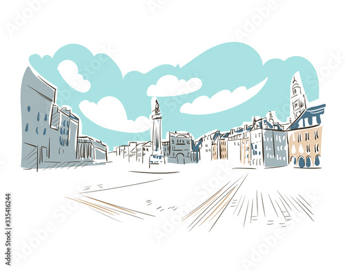 Lille France Europe vector sketch city illustration line art