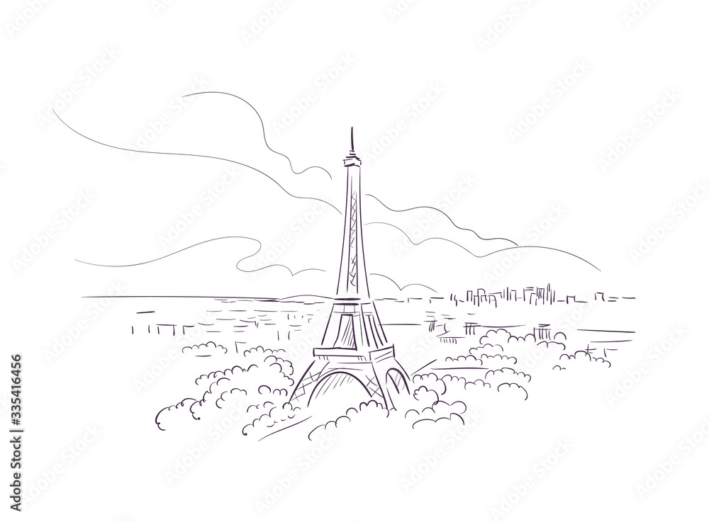 Fototapeta Paris France Europe vector sketch city illustration line art