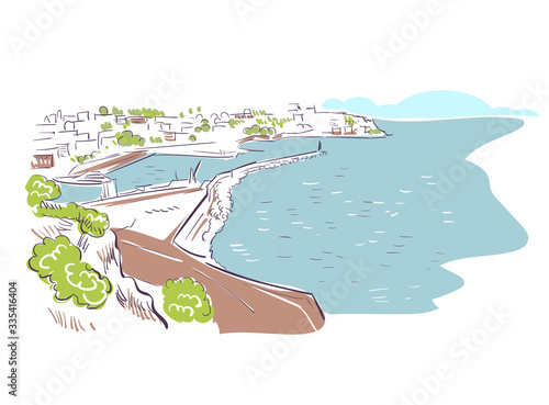 Nice France Europe vector sketch city illustration line art