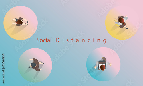 Social Distancing,Top view People keeping distance for infection risk and disease, male and female in imaginary circles keeping a safe distance in society to prevent Virus and avoid physical contact