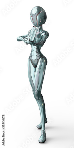 alien girl from the space in a pink suit on white background