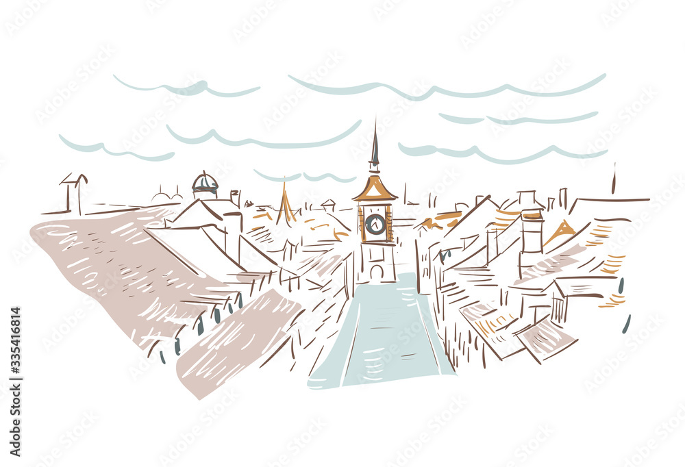 Bern Switzerland Europe vector sketch city illustration line art