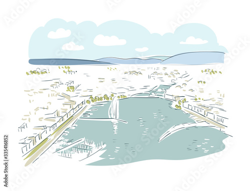 Geneva Switzerland Europe vector sketch city illustration line art
