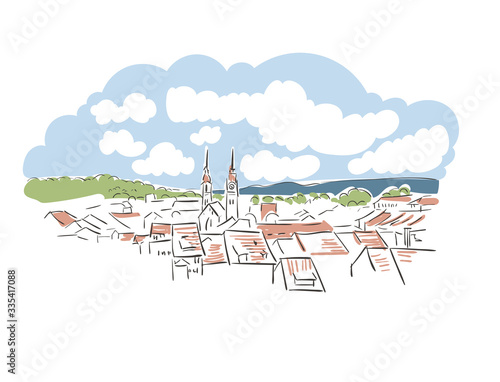 Winterthur Switzerland Europe vector sketch city illustration line art