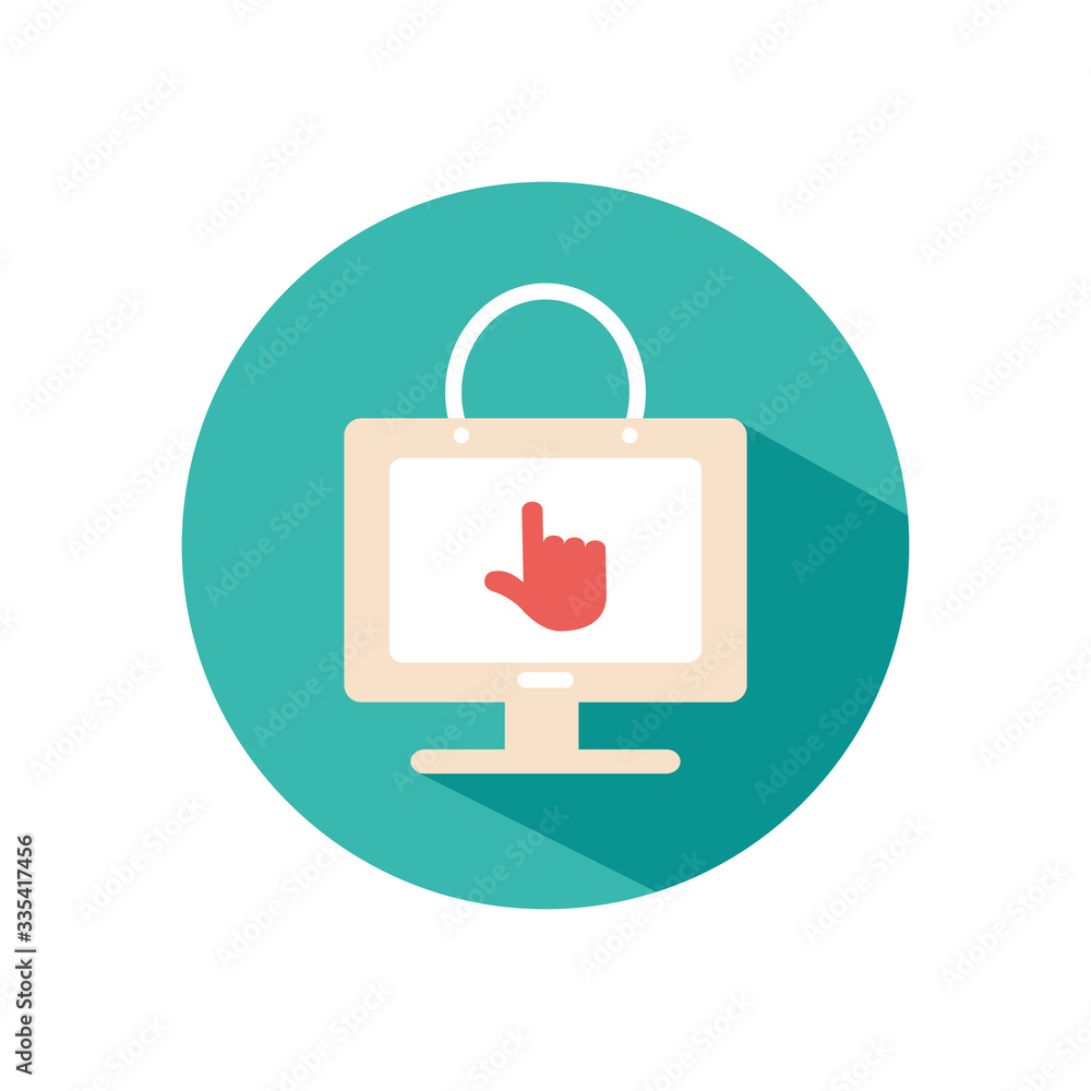shopping online concept, computer with hand cursor icon, block style shopping online concept, computer with hand cursor icon, block style