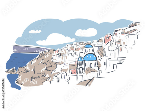 Santotini island Greece Europe vector sketch city illustration line art