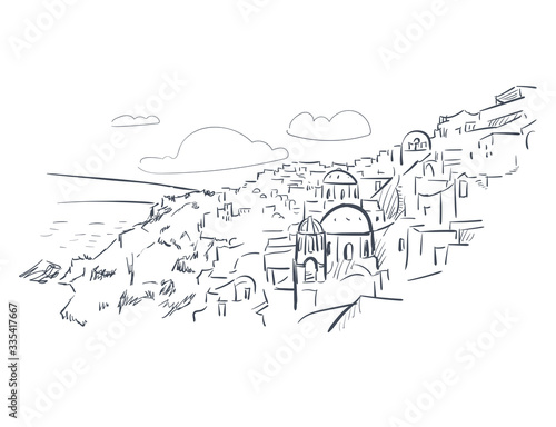 Santotini island Greece Europe vector sketch city illustration line art