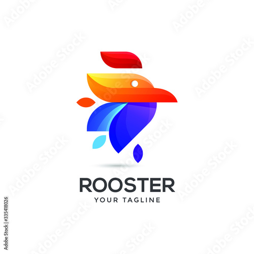 modern abstract rooster logo template, colorful chicken vector illustration	
