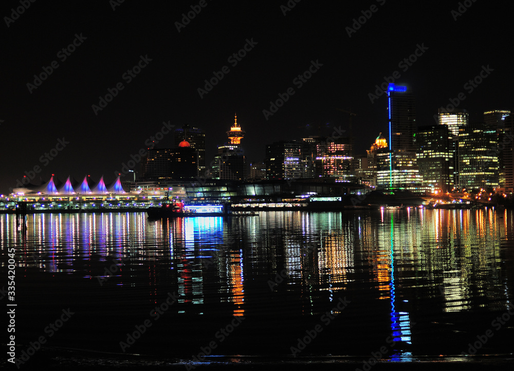 View From Stanley Park To The Skyline Of Vancouver At Night