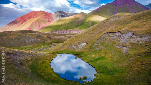 Beautiful landscape. Scenic lake between mountains. The Trans-Alay Range.  Pamir Mountain System. photo