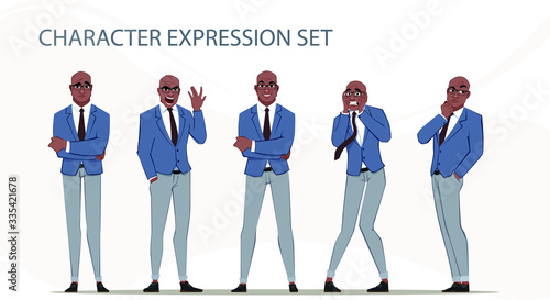 Businessmen in different emotions and expressions. Businessperson in casual office look. Stylish men