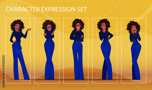 Businesswoman in different emotions and expressions. Businessperson in casual office look. Fashion lady
