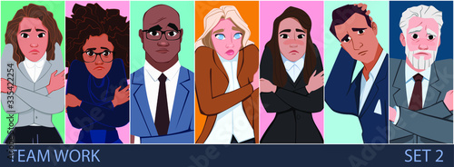 Business office team with happy emotions. Teamwork avatar set