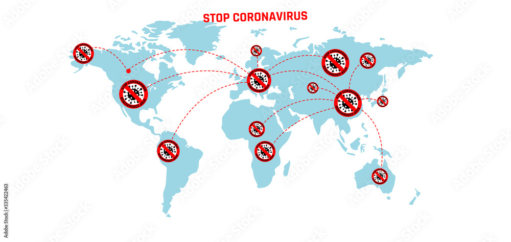 Obraz premium Coronavirus 2019-nC0V Outbreak, Travel Alert concept. The virus attacks the respiratory tract, pandemic medical health risk.