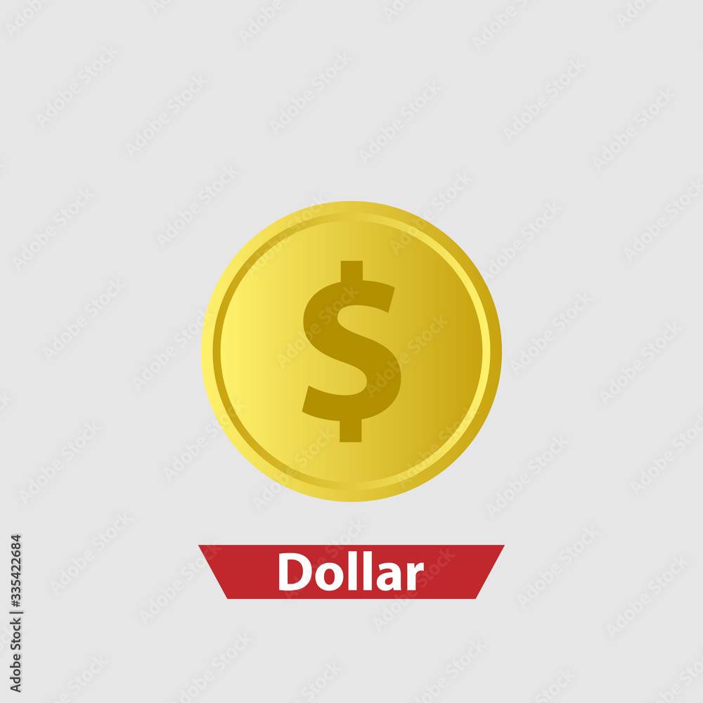 Obraz premium Gold dollar coin. Means of payment, global currency, world economics, finances and investment concept. Isolated vector illustration.