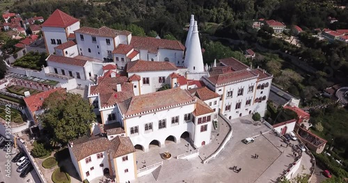 Aerial view of impressive Sintra National Palace, Portugal, Europe