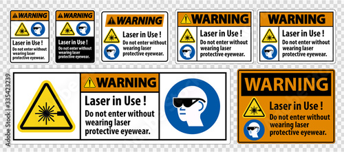 Warning PPE Safety Label,Laser In Use Do Not Enter Without Wearing Laser Protective Eyewear