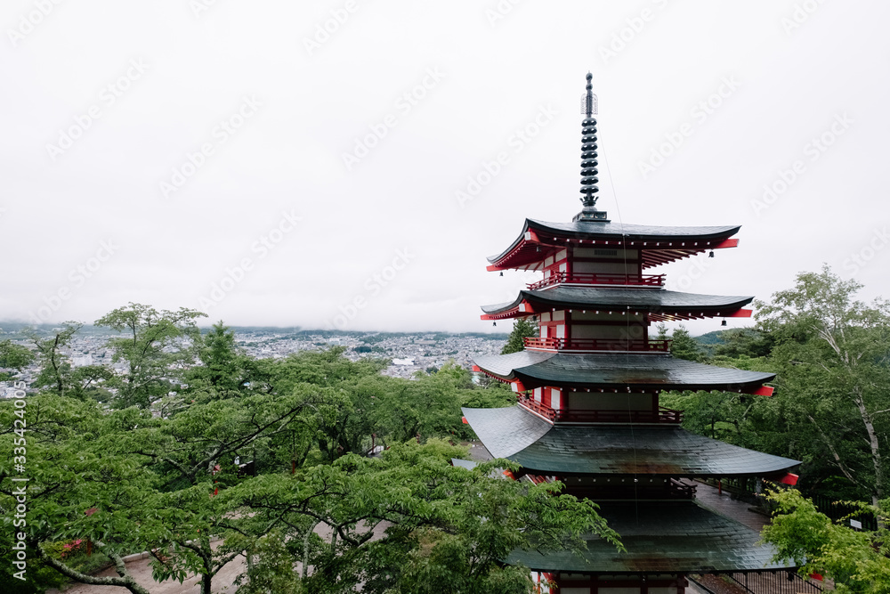 japanese pagoda in forest 