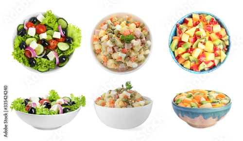 Set with different salads on white background © New Africa