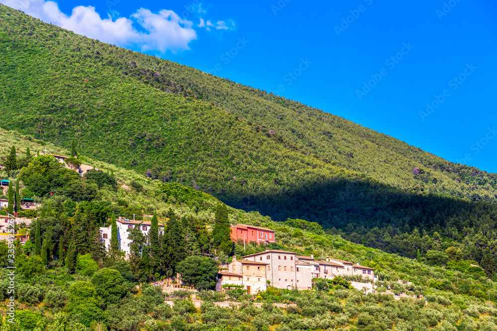 Scenic sunny Pissignano mountain view in Pissignano, Province of Perugia, Umbria Region, Italy