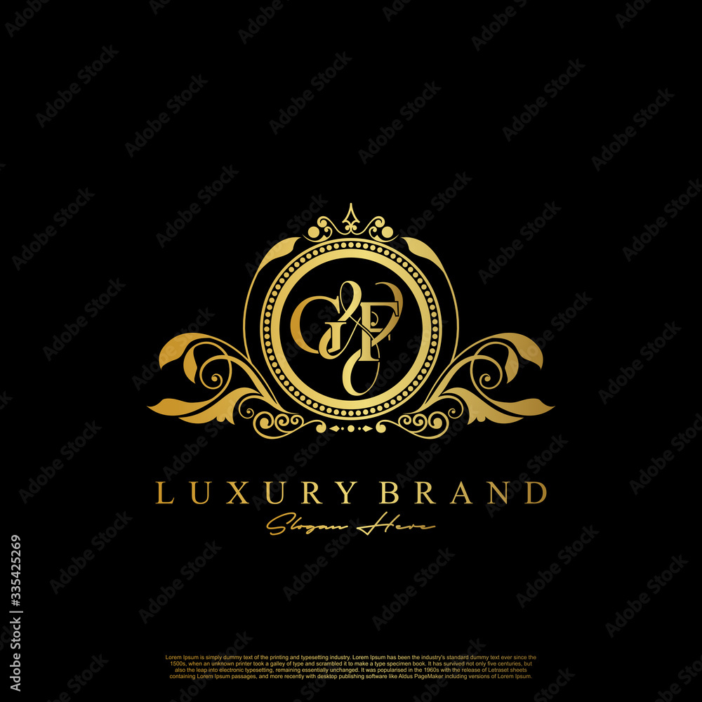 G & F / GF logo initial vector mark. Initial letter G and F GF logo luxury vector mark, gold color elegant classical symmetric curves decor. G & F / GF logo initial vector mark. Initial letter G and F GF logo luxury vector mark, gold color elegant classical symmetric curves decor.
