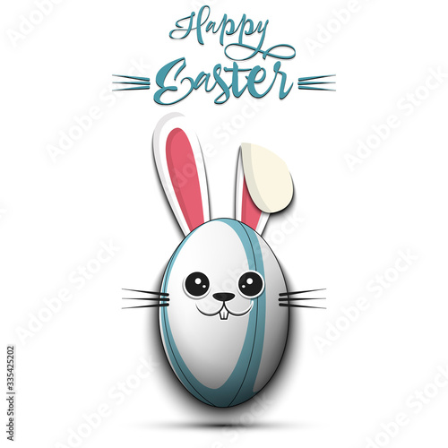 Happy Easter. Rugby ball made in the form of a rabbit