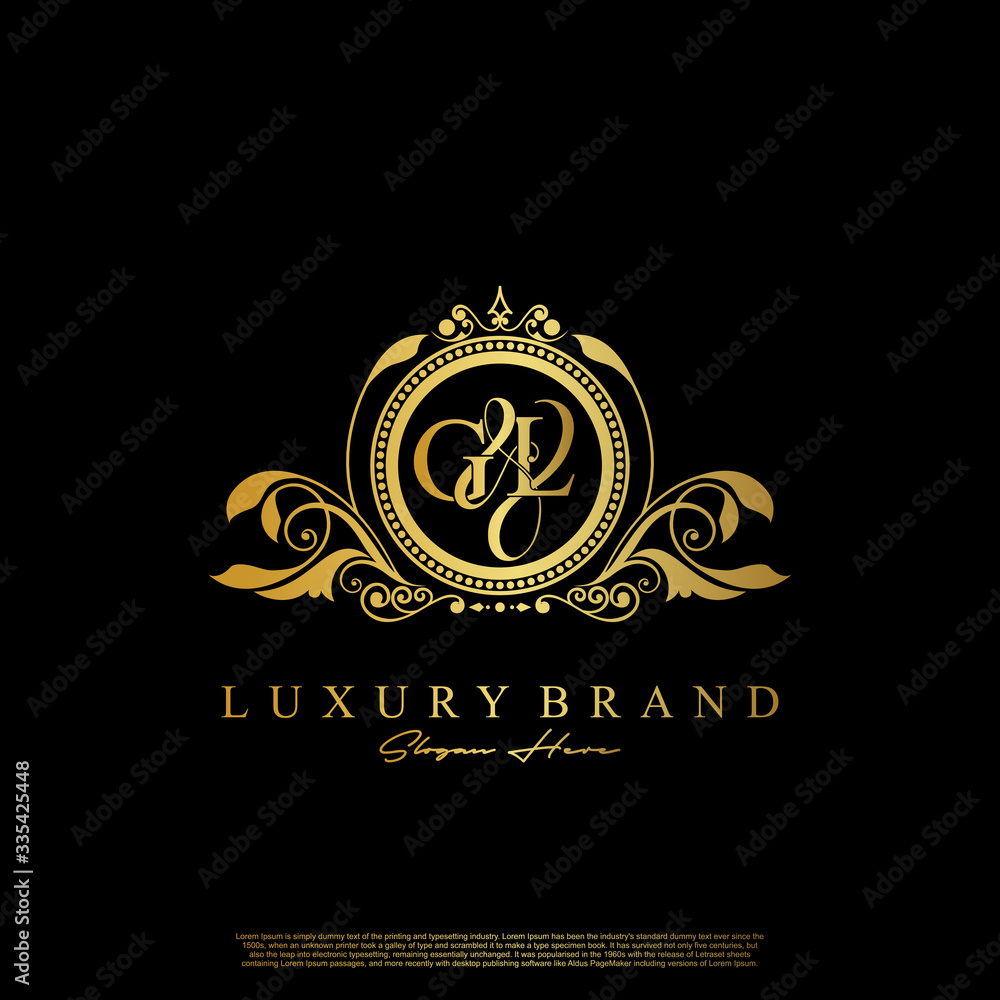 G & L / GL logo initial vector mark. Initial letter G and L GL logo luxury vector mark, gold color elegant classical symmetric curves decor. G & L / GL logo initial vector mark. Initial letter G and L GL logo luxury vector mark, gold color elegant classical symmetric curves decor.