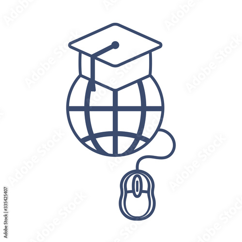 symbol global education with graduation cap, line style icon