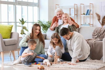 Big family spending time together at home