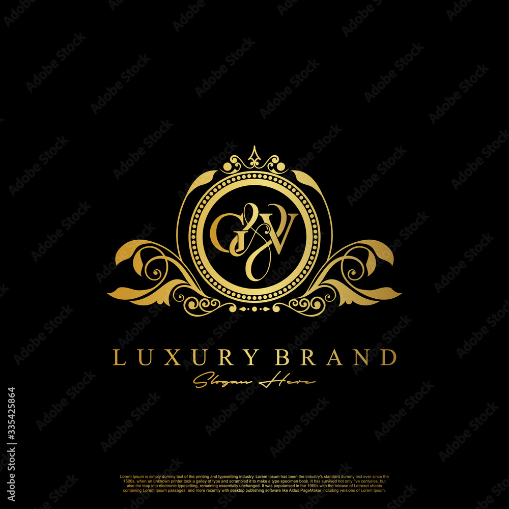 G & V / GV logo initial vector mark. Initial letter G and V GV logo luxury vector mark, gold color elegant classical symmetric curves decor. G & V / GV logo initial vector mark. Initial letter G and V GV logo luxury vector mark, gold color elegant classical symmetric curves decor.