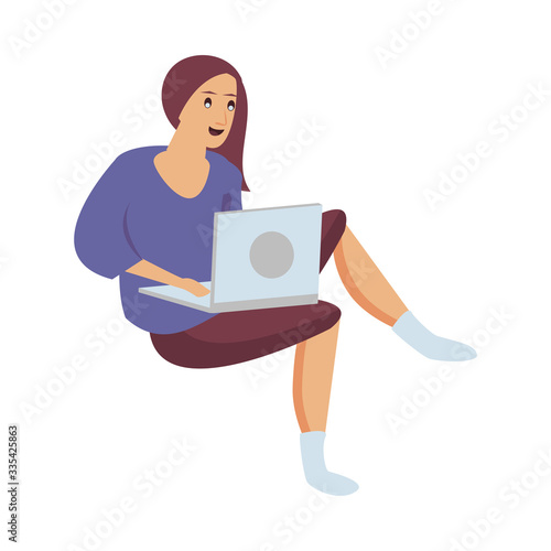 woman using laptop work at home