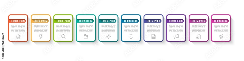 Minimal Business Infographics template. Timeline with 10 steps, options and marketing icons .Vector linear infographic with ten conected elements. Can be use for presentation. Minimal Business Infographics template. Timeline with 10 steps, options and marketing icons .Vector linear infographic with ten conected elements. Can be use for presentation.