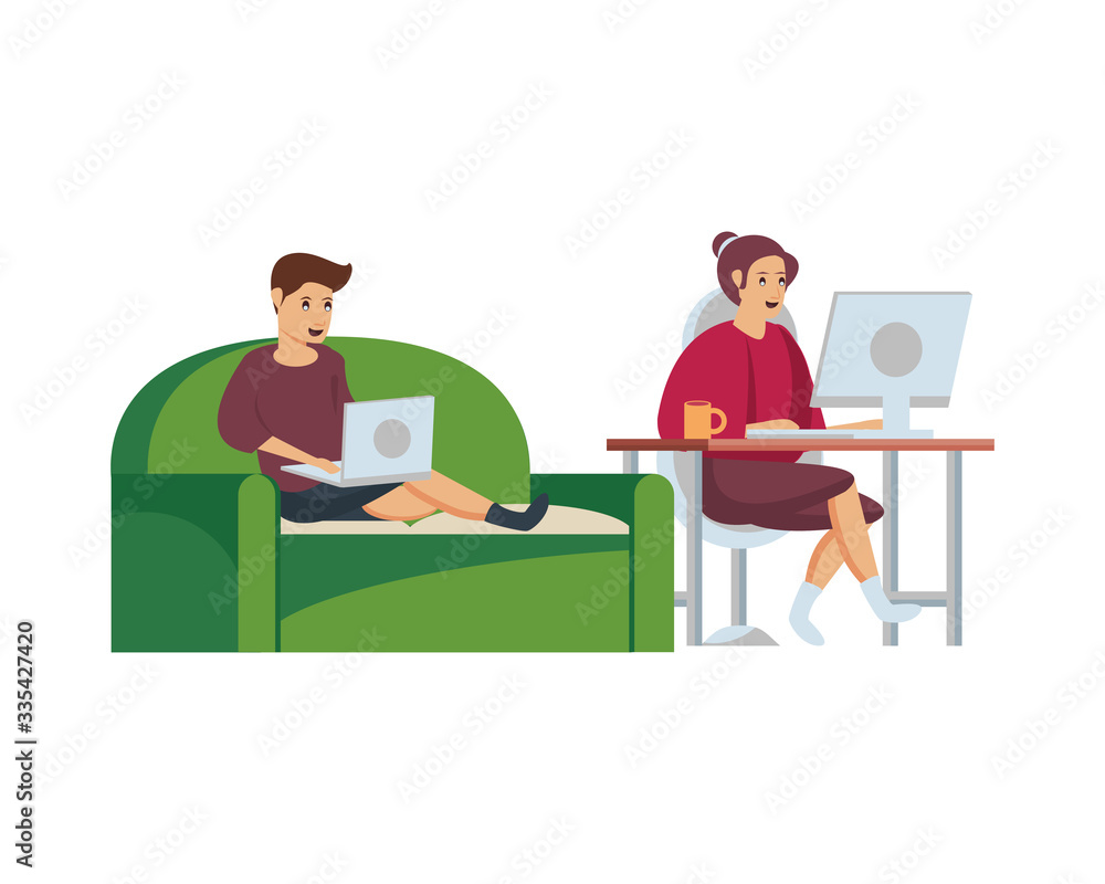 couple using computers work at home couple using computers work at home