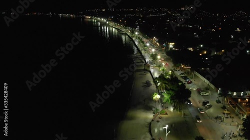 Aerial Night of the Malecon in La Paz Mexico