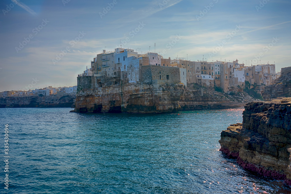 Naklejka premium View At Ancient City Hanging On The Cliffs of Polignano a Mare, Apulia, Italy