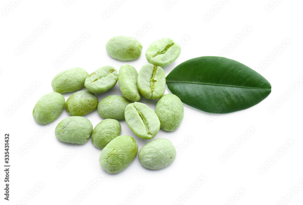 Green coffee beans on white background Green coffee beans on white background