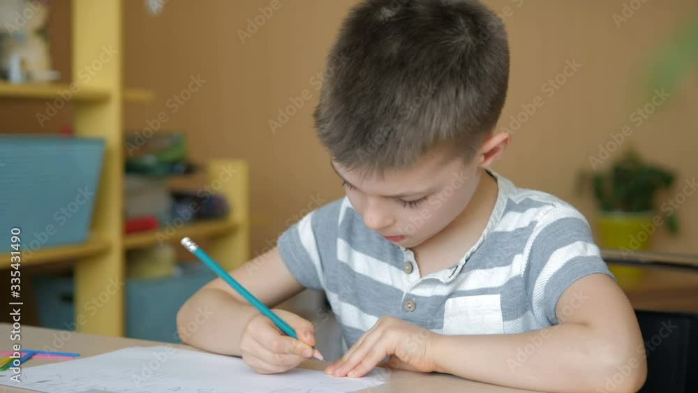 Home schooling. Boy doing his homework at home during the quarantine Home schooling. Boy doing his homework at home during the quarantine